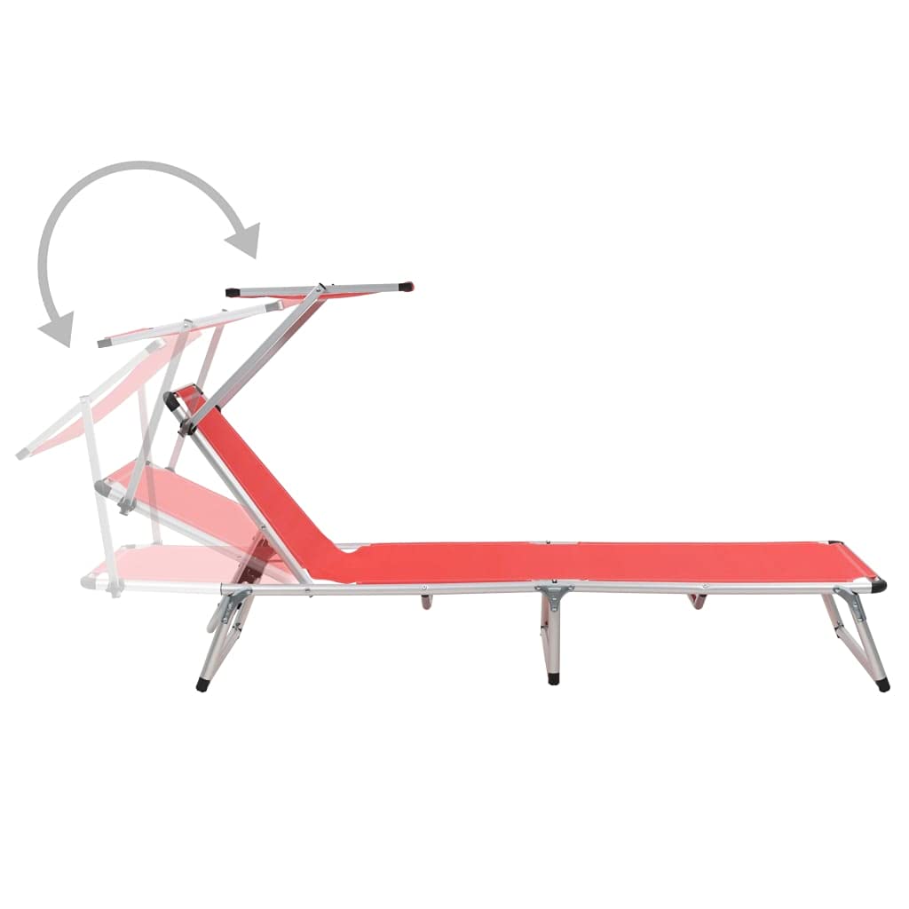 vidaXL 2X Sonnenliege Klappbar mit Dach Gartenliege Strandliege Gartenmöbel Liege Relaxliege Freizeitliege Campingliege Aluminium Textilene Rot
