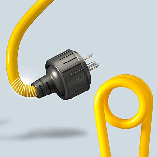 Outdoor Extension Cord Waterproof 12/3 Gauge Heavy Duty with Lighted end, Flexible Cold-Resistant 3 Prong Electric Cord Outside, 15Amp 1875W 12AWG SJTW, Yellow, ETL (Yellow 100FT)