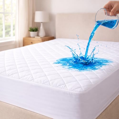 Super King Mattress Protector – Extra Soft Quilted Waterproof Super King Size Mattress Protector – 30cm Deep Fitted Bed Cover with Silent Barrier (180 x 200 + 30cm)
