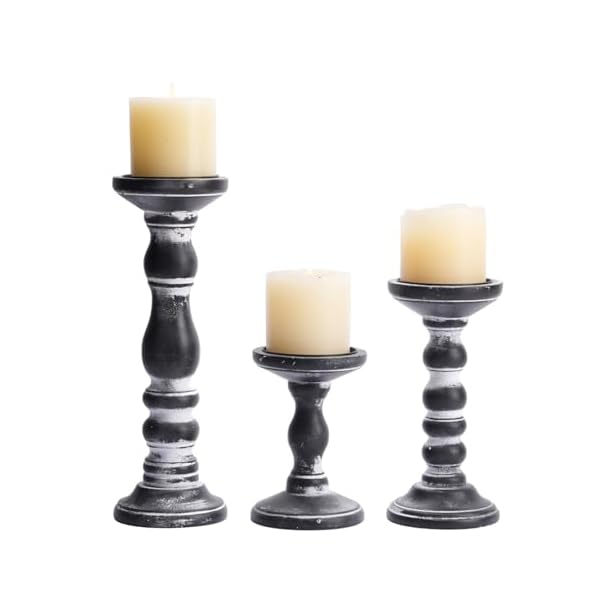 Candle holder for pillar candles romadedi set of 3 decorative wood candlestick holders rustic wooden candle stand for fireplace mantle end table shelf in farmhouse style black 6 83 12  urban country home decor