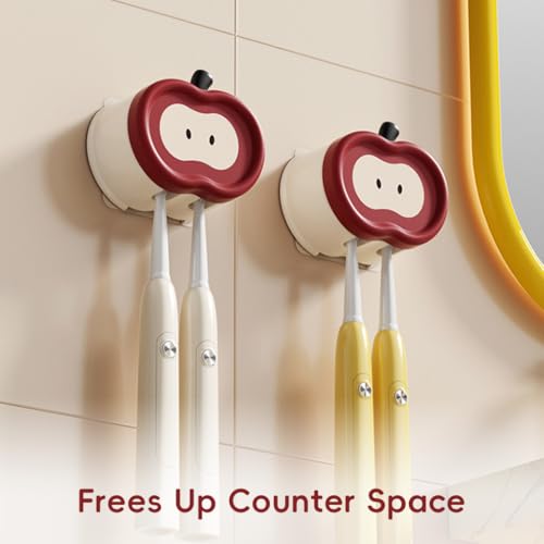 Image of HASTHIP 2Pcs Wall-Mounted Tooth Brush Holder Bathroom, Cartoon Tooth Brush Holder with 2 Slots, Wall Mounted Adhesive Wall Toothbrush Drying Rack Organizer with Dustproof Flip-up Lid Design