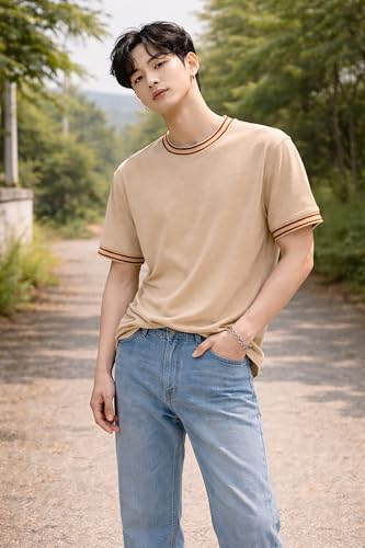 Image of London Hills Men's Solid Round Neck t Shirt for man | Tshirt for man | Mens Tshirt | t Shirt | Tshirts for Men,| Men t-Shirts with Contrast Tipping | Round Neck t Shirts for menn