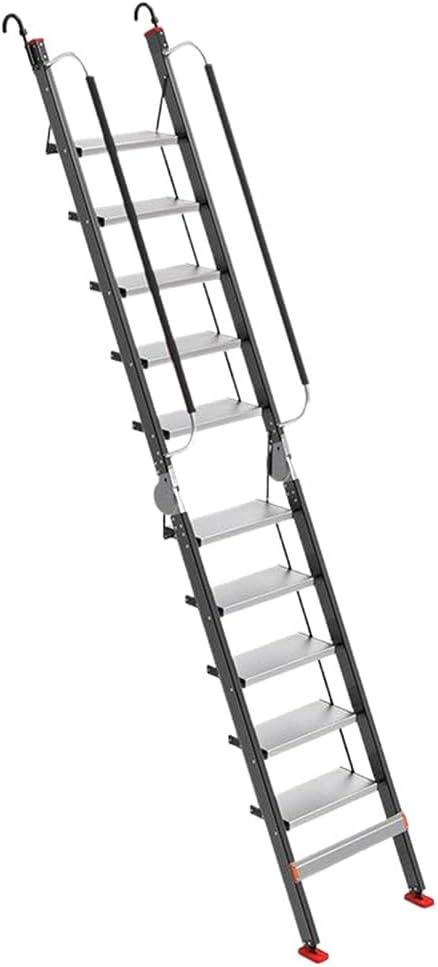 Generic 10 Step Attic Ladder Foldable Aluminum Alloy Loft Stairs Ladder with Handrails Hooks 9.5ft Heavy Duty Bunk Bed Ladders for Dorms Camper Library RV Deck 330LBS Capacity