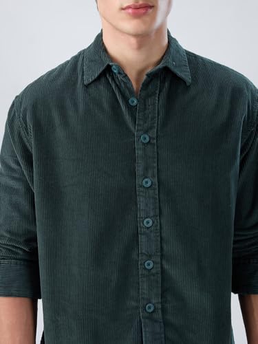 Image of VASTRADO Sacremento Green Corduroy Boxy Fit Crop Shirt