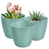 PECZEKO Blumentopf matt, 3er-Set blumenkübel, 20/25/30 cm Pflanzkübel aus Übertopf Kunststoff Topf für, groß und klein Pflanzen, 3er-Set blumenkübel kräutertopf, Grün