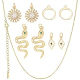 SUNNYCLUE 1 caja de 8 pendientes de Aro Chapados En Oro de 18 quilates para Mujer, con Dijes, Hipoalergénicos, con Forma de Rombo, Serpiente, Sol, Circonita Cúbica, Colgantes, Delicados Y Modernos Con