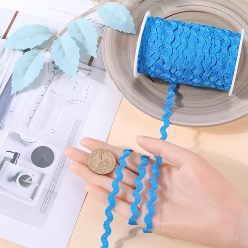GORGECRAFT 50m Rick Rack Trim 5mm Wide Blue Wave Bending Fringe Trim Woven Braided Webbing Edge Fabric Lace Ribbon for DIY Sewing Crafts Dress Clothes Embellishment Party Decor Gift Wrapping Supplies - Image 3