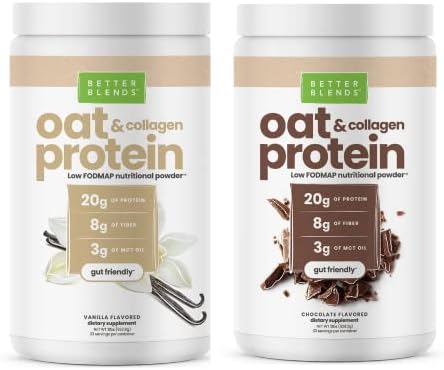 Better Blends Oat and Collagen Low FODMAP Nutritional Gut Friendly Protein Powder, Vanilla and Chocolate