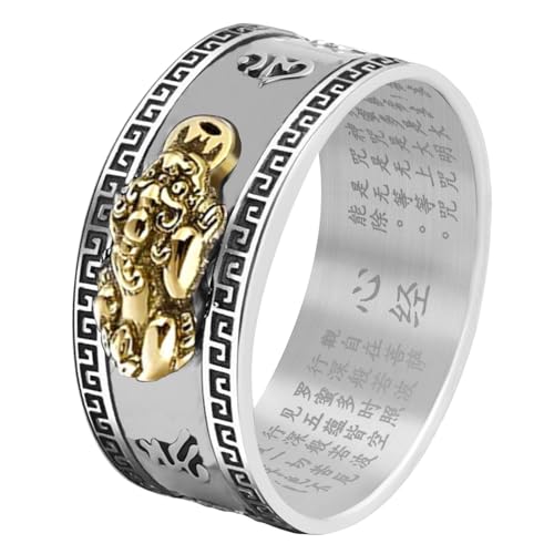 HJ HUAJ Feng Shui Ring Feng Shui PiXiu Mantra Ring PiXiu Rings Anillo PiXiu Anillo De La Suerte Feng Shui Amulet Lucky Wealth Jewelry Rings