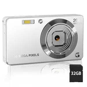 Focusify Digital Camera, 4K Ultra HD 56Mp Autofocus Camera, Digital Point and Shoot Camera with 20X Zoom Anti Shake, Video Camera with 32GB SD Card for Adults, Teens, Beginners(Silver), CDF5S