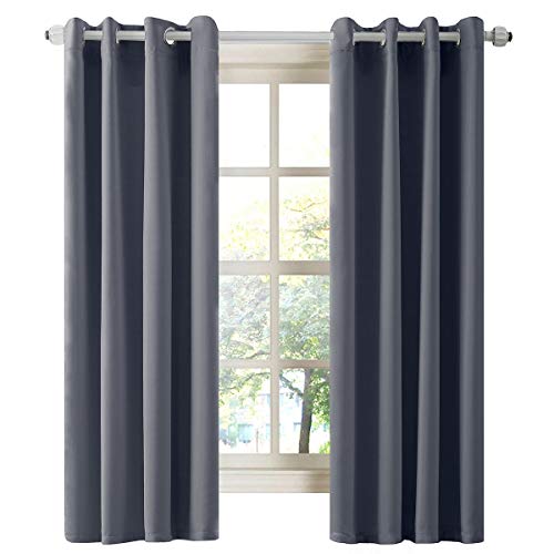 LA PALMA Blackout Room Darkening Thermal Insulated Grommet Window Curtains Drapes 2 Panels in 1 Set 52 inches Wide (Dark Gray, W52 xL63)