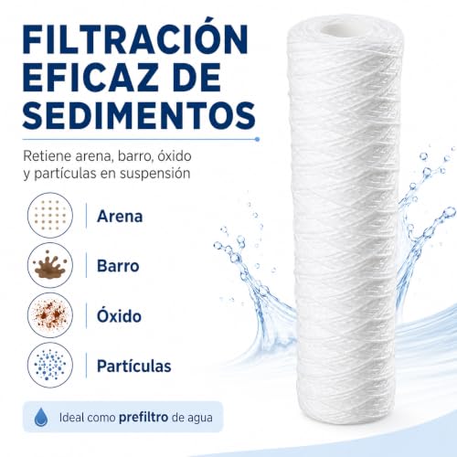Miniatura 2 de Cartucho Sedimentos 50 Micras Bobinado Para Vaso 10 Estandar. Fabricado En Materiales Del Alto Rendimiento. Fácil Instalación Y Mantenimiento. Bbagua.