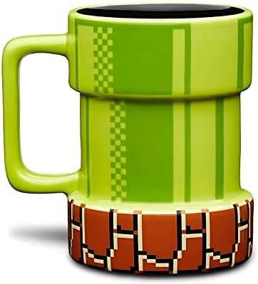 Drtupe Super Mario Warp Pipe Mug Ceramic Coffee Mug Gift for Gamers, Fathers, Coffee Enthusiasts, for Cappuccino, Latte or Hot Tea, 15 Oz, Green
