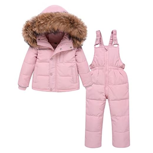 ZOEREA 2 Piezas Traje de Nieve Niños Abrigos Chaqueta con Capucha + Pantalones Niña Niño Ropa de Invierno Set (Estilo 2 Rosado, 120)