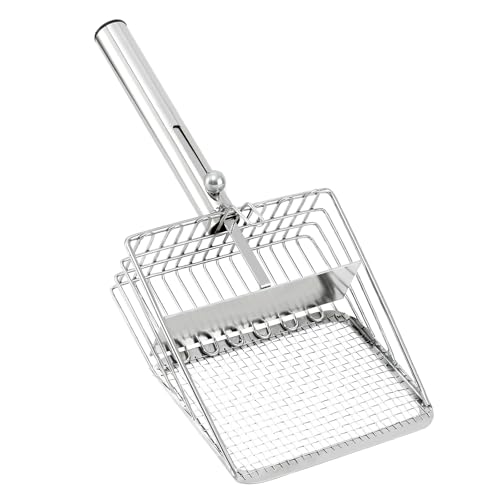 Pawccoli Cat Litter Scoop - Stainless Steel Metal Cat Litter Scoop -Large Size, Deep Shovel, Long Handle, Poop Sifting, Durable, Heavy Duty,Kitten Pooper Lifter for Litter Box