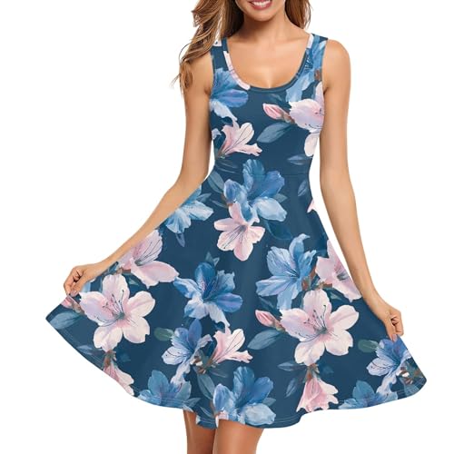Image of TOADDITDO Women's Sleeveless O Neck Beach A-Line Party Coctail Tank Dresses Flared Sundress