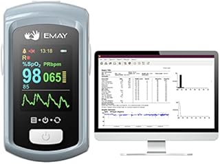 EMAY Sleep Oxygen Monitor with PC Software & App | Bluetooth Pulse Oximeter Rechargeable for Overnight & Continuous SpO2 Tracking with 72 Hours Built-in Memory | Gives Informative Report & Analysis