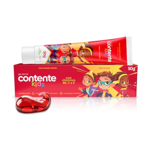 Gel Dental Contente Kids Sabor Morango - Combate Cáries e Placas - Pasta de Dentes Com Flúor - Vegano - 50g