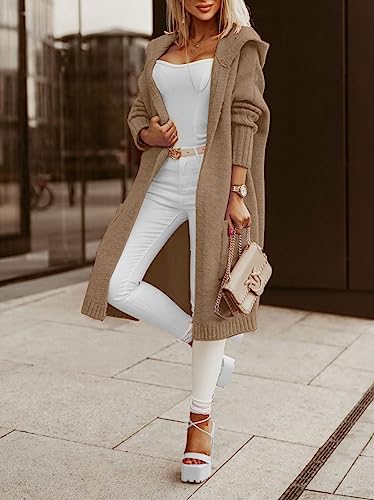 Image of Aoysky Womens Long Cardigans Cable Knitted Open Front Oversized Hooded Outerwear Sweater Coat