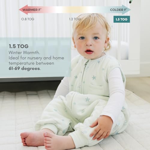 Image of Tealbee Dreamsuit Toddler Sleep Sack with Feet - Walker Sleep Bag with Legs, Rayon made from Bamboo, Winter 1.5 TOG, 2-Way Zipper, 12m-2T - Seashell