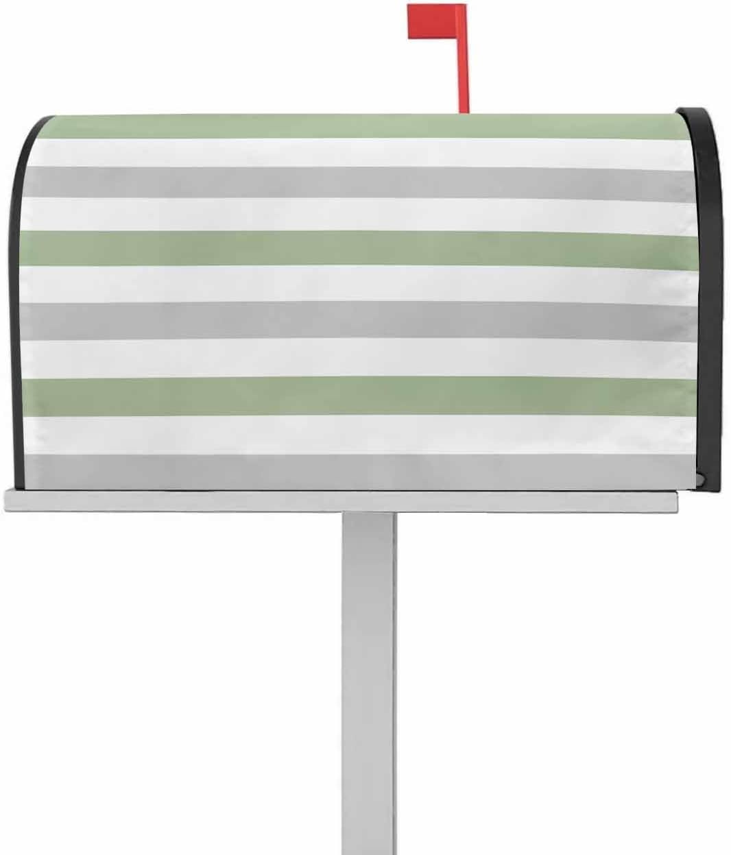 Sage Green Mailbox Covers Magnetic Standard Size,Decorative Post Letter Numbers Box Wrap Decoration Covers Small Accessories for Garden Yard Outdoor Décor Contemporary Minimalist Geometric Stripe