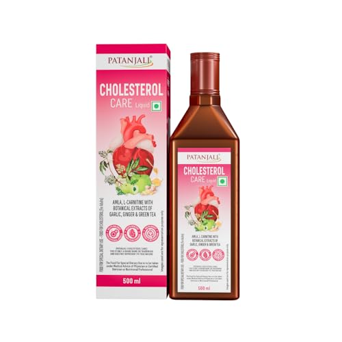 Image of Patanjali Cholesterol Care Liquid | Heart Health Supplement with Amla, L-Carnitine & Garlic | Plant-Based & Vegetarian | 500 Ml