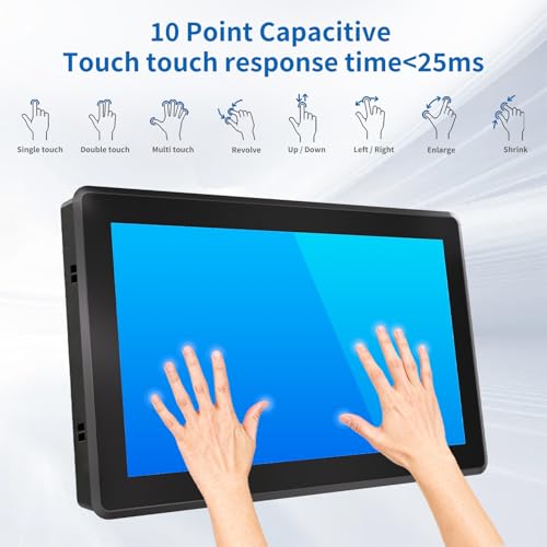 Image of 15.6 Inch Industrial Touch Screen Monitor, 10 Points Touch, Ratio 16:9 Capacitive PCAP Display, 1920 x 1080R, Active Matrix TFT LCD, LED Backlight, VGA, DVI, HD-MI Ports