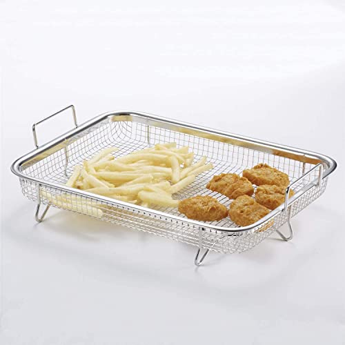 PIQIUQIU Edelstahl Grillkorb Multifunktion Grillgitter Backkorb für Pommes Frites, Grillen (30x 22x 5CM)