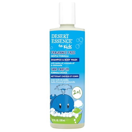 Image of Desert Essence Kids Fragrance Free 2-in-1 Shampoo & Body Wash, Gentle Cleanser for Children's Hair and Skin, Tear-Free Bath Wash for Kids, 12 fl oz