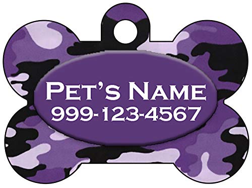 Camo Dog Tag Pet Id Tag Personalized w/Your Pet's Name & Number (Purple)
