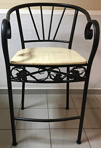 Silla Bar 1. Silla Alta de Hierro con Asiento de mármol beige46x47x102. para Interior o terraza. Decoración de forja.