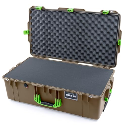 Pelican Air 1615 Case by ColorCase - Dark Desert Dirt - Large Size Waterproof Case with Pick & Pluck Foam & Convoluted Lid Foam - Lime Green Handles & Latches
