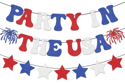 Party in the USA Banner Red White Blue Independence Day Decoration 4th of July America's Birthday...