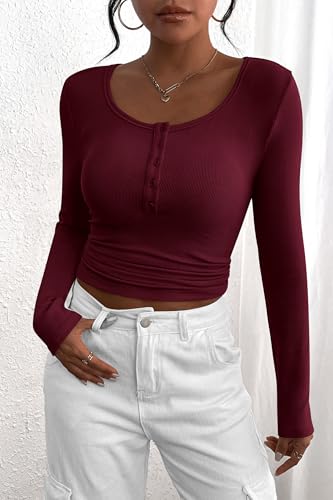 Image of PRETTYGARDEN Women's Fall Long Sleeve Henley T Shirts