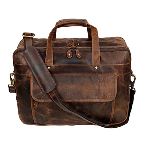 18 Inch Retro Brown Buffalo Leather Briefcase Laptop Messenger Bag College Bag Office Laptop Bag For Men And Women #TOP4