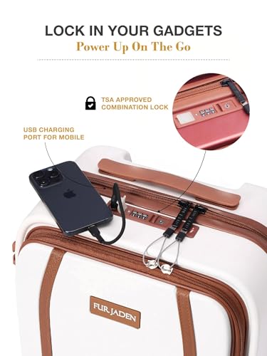 Image of Fur Jaden The Wayfarer 55cm Cabin TechPro Polycarbonate Suitcase I USB-C Charging Port I Laptop Compartment I 8 Silent Shock Absorbing Wheel I TSA Lock I Aviation Grade Trolley (Oyster White, TechPro)