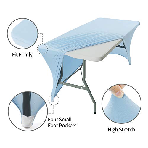 Image of Peomeise 6FT Spandex Table Cover Rectangular Stretch Spandex Tablecloth (Blue Mist,6FT)