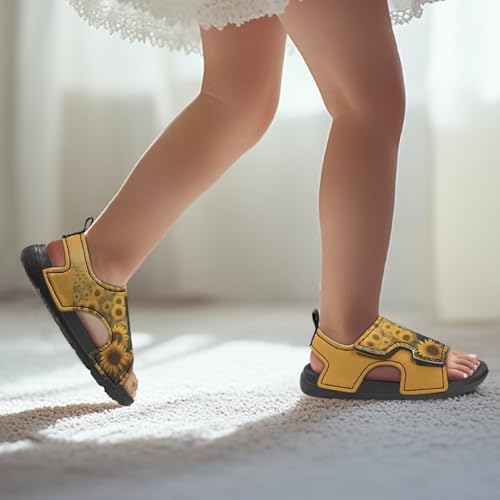 Sunflower Cow Sandals Boys Sport Athletic Hiking Sandals Lightweight Open Toe Summer Beach Water Shoes for Toddler Kids 5
