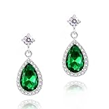 Crystalline Azuria Mujer 18ct Chapado en Oro Blanco Lágrimas Esmeralda simulada Verde Cristales de Zirconia Pendientes Colgantes para Mujer y Niña