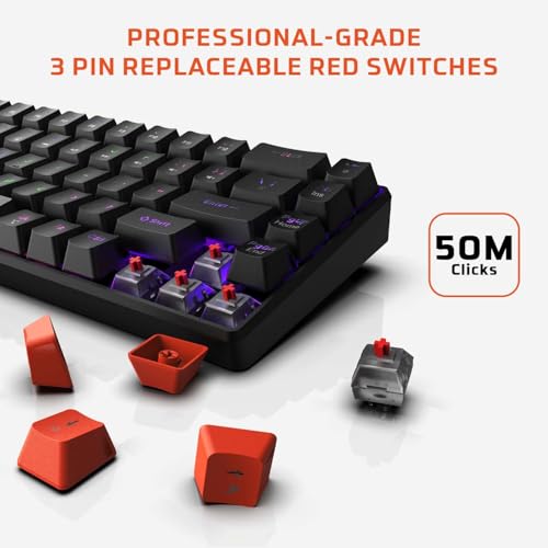 Image of EvoFox Katana S Mini Mechanical Keyboards Wireless | Tri-Mode (3X BT, 2.4GHz & Wired) Connectivity | Hot-Swappable Red Switches | 68-Key Compact | Rainbow Backlight | Rechargeable Battery