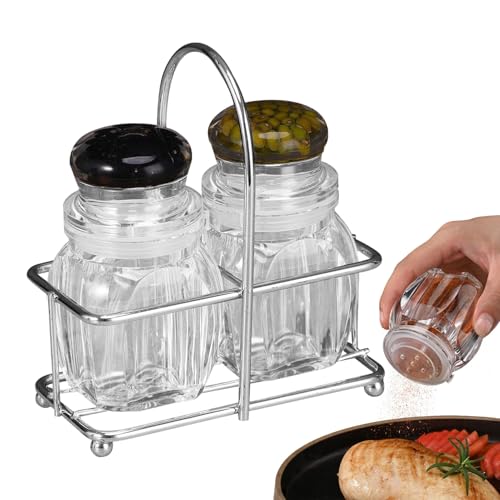 Vwuuya 塩胡椒ミルセット | キッチン用ソルトペッパーセット,スタンド付き調味料瓶 キッチン収納 キャンプ カウンタートップ ホームパントリーに最適