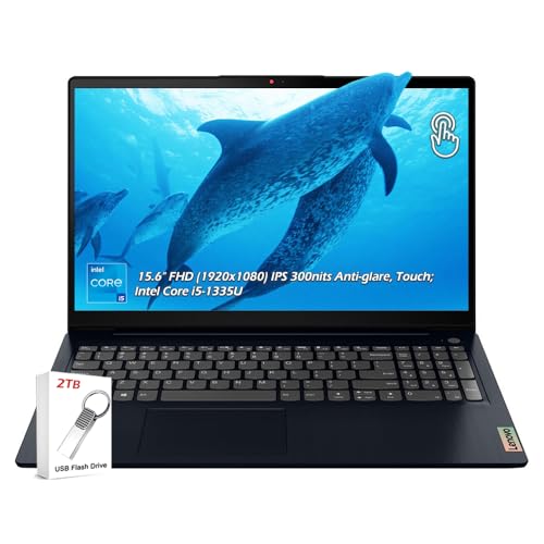 Image of Lenovo IdeaPad 1i Business 15.6 inch Full HD Touch Screen Laptop, IIntel Core i5-1335U, Intel Iris Xe Graphics, 8GB RAM, 256GB SSD, WiFi6 Bluetooth, Win11, Abyss Blue, w /2TB Flash Drive, W /GaLiMu