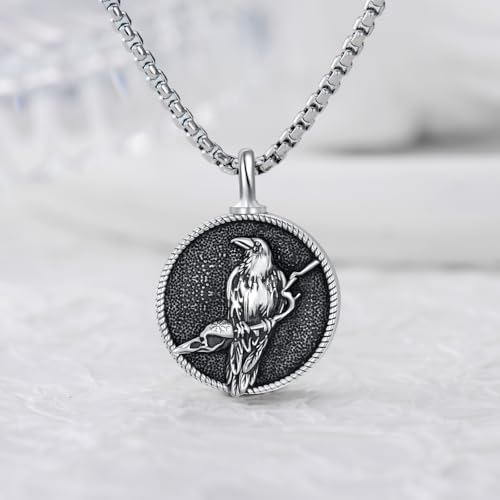 Viking Necklace for Men S925 Sterling Silver Odin/Troll Cross/Compass/Raven/Valknut/Axe Rune Amulet Necklace Norse Jewelry for Christmas Birthday3