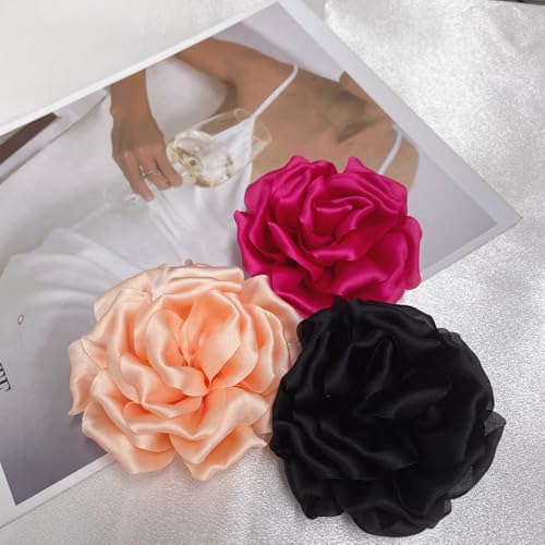 Image of Dainty Peony Rose Flower Brooches Lapel Pins Delicate Elegant Fabric Flowers Brooch Pin for Women Flower Corsage for Wedding Party Accessories Jewelry Gifts100mm