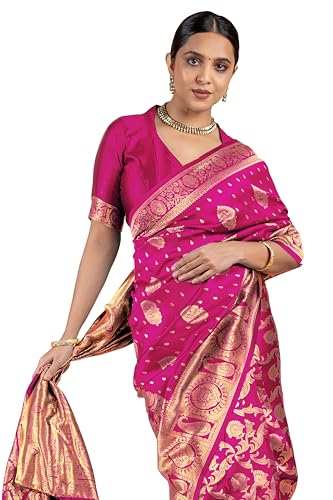 Image of Subham Women Saree Chandrakor Paithani Silk Cotton | Soft Daily Wear Golden Zari Sari with Unstitched Blouse