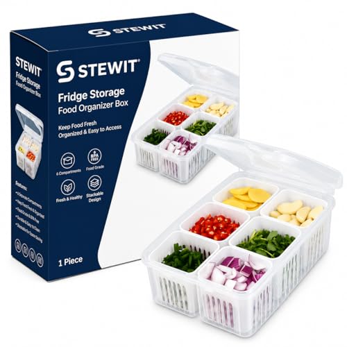 Stewit® Fridge Storage Boxes Freezer Storage Containers, Container for Kitchen Storage Set, Storage in Kitchen, Vegetable Storage, Draining Crisper Refrigerator Food Box