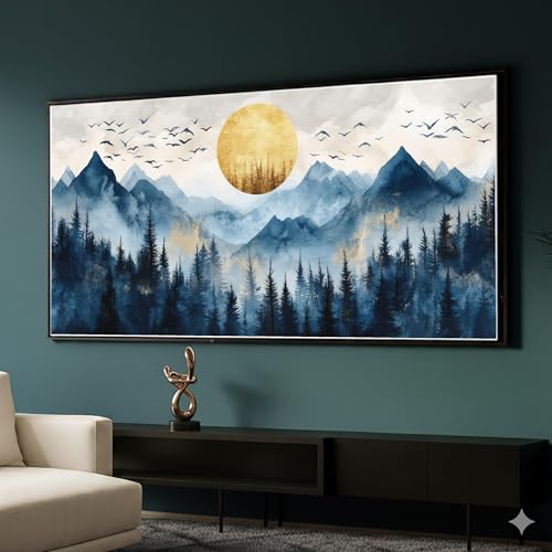 Art mural forestier de qualité supérieure paysage de montagne brumeux doré