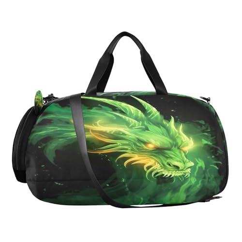YETTASBIN Sport Travel Duffel Bag for Girls Boys, Dragon Large Waterproof Weekender Overnight Bag, Detachable Shoulder Strap Gym Bag with Shoe Compartment & Wet Pocket2