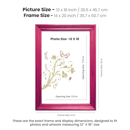 Image of Handmade Wooden Rectangular Photo Frame, 12 X 18 inch Display for Artworks, Pictures and Photos of Your Loved Ones, Best for Home, Office, Wall Decor, Living Room, Bedroom, Pink Robin