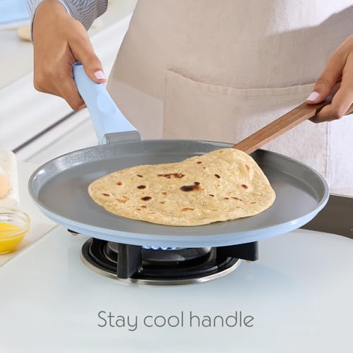 Image of Borosil Ceramic Vajra Tawa | Gas Stove & Induction Compatible, Dishwasher Safe | PFOA and PFAS Free Tava | 1 Year Warranty, Sky Blue (Flat Tawa 28cm)